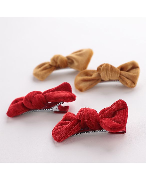 Babyhug Bow & Butterfly Clips Set of 4- Brown & Red
