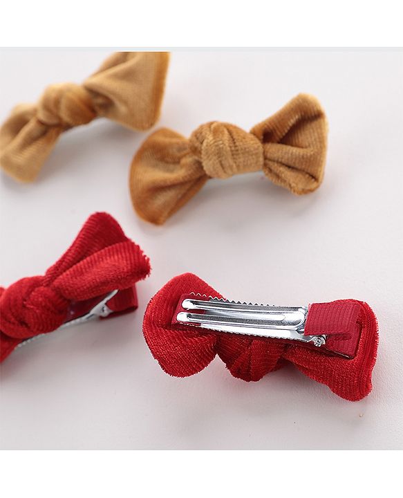 Babyhug Bow & Butterfly Clips Set of 4- Brown & Red
