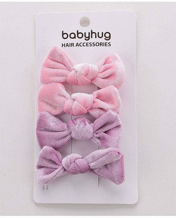 Babyhug Bow & Butterfly Clips Set of 4- Pink & Purple