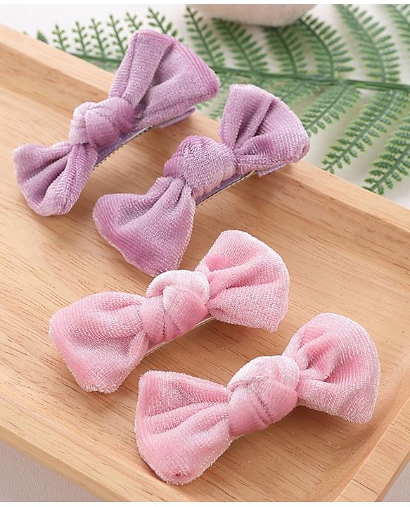 Babyhug Bow & Butterfly Clips Set of 4- Pink & Purple