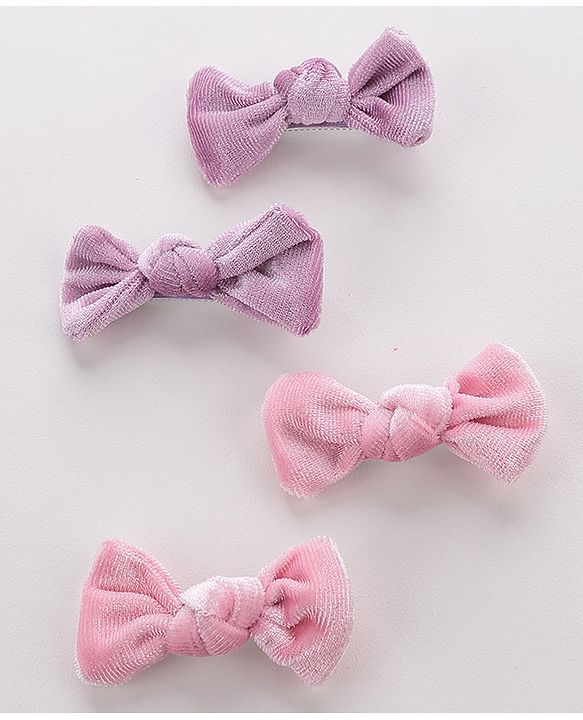 Babyhug Bow & Butterfly Clips Set of 4- Pink & Purple
