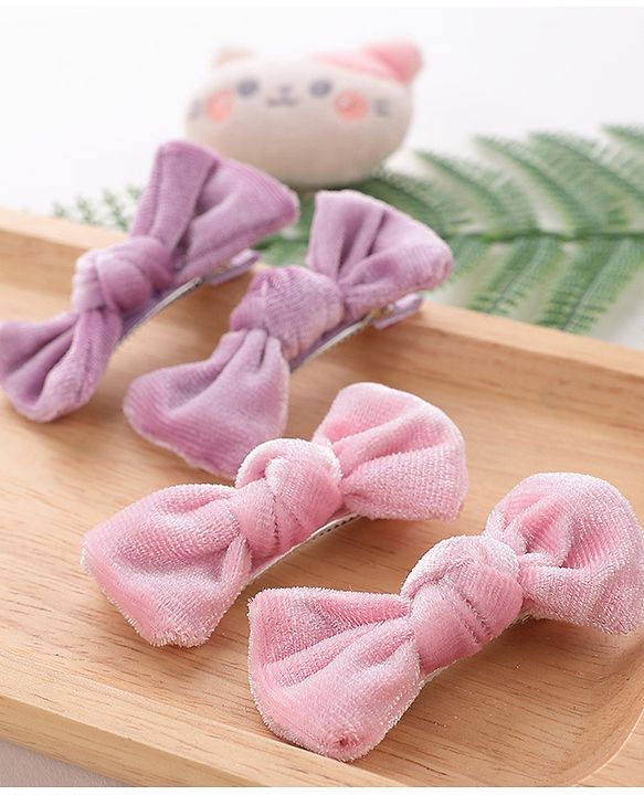 Babyhug Bow & Butterfly Clips Set of 4- Pink & Purple