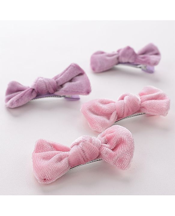 Babyhug Bow & Butterfly Clips Set of 4- Pink & Purple