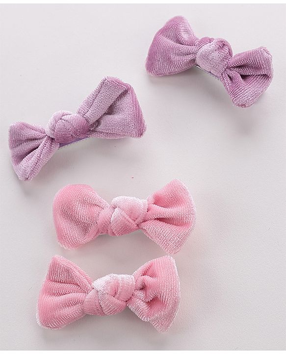 Babyhug Bow & Butterfly Clips Set of 4- Pink & Purple