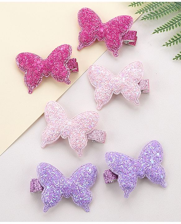 Babyhug Free Size Bow and Butterfly Clips Set of 6 - Multicolor