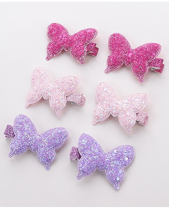 Babyhug Free Size Bow and Butterfly Clips Set of 6 - Multicolor