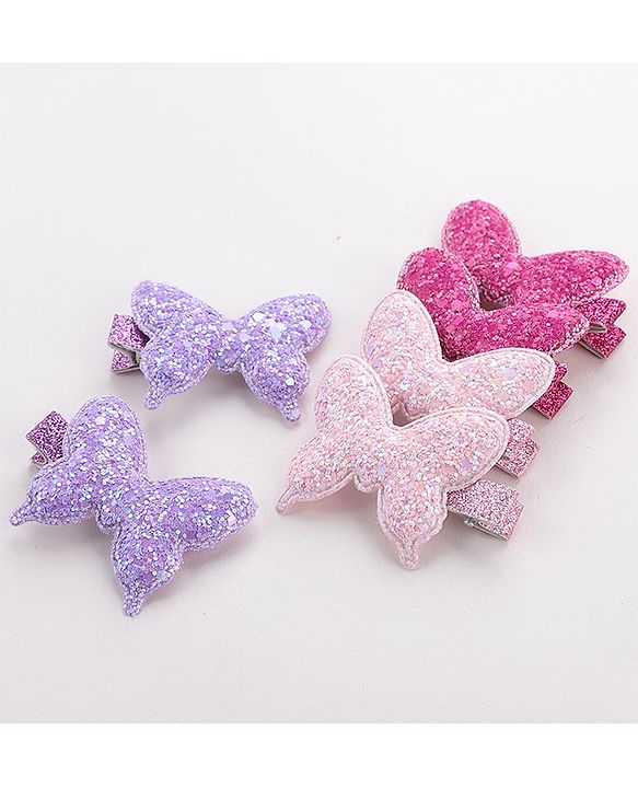 Babyhug Free Size Bow and Butterfly Clips Set of 6 - Multicolor
