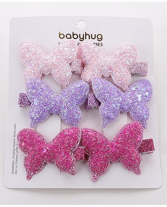 Babyhug Free Size Bow and Butterfly Clips Set of 6 - Multicolor