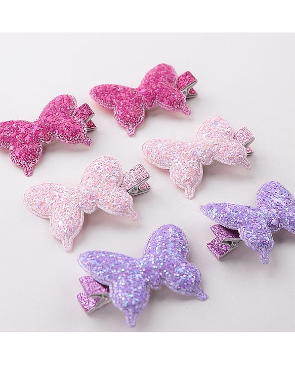 Babyhug Free Size Bow and Butterfly Clips Set of 6 - Multicolor