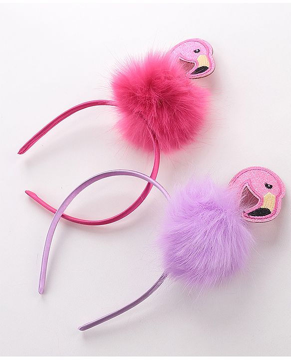 Babyhug Free Size Flamingo Applique Hair Band Set of 2 - Pink Purple