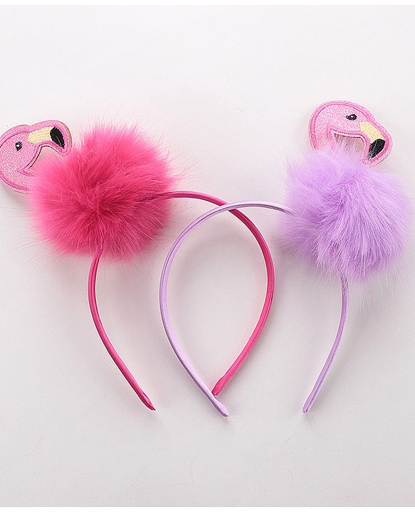 Babyhug Free Size Flamingo Applique Hair Band Set of 2 - Pink Purple
