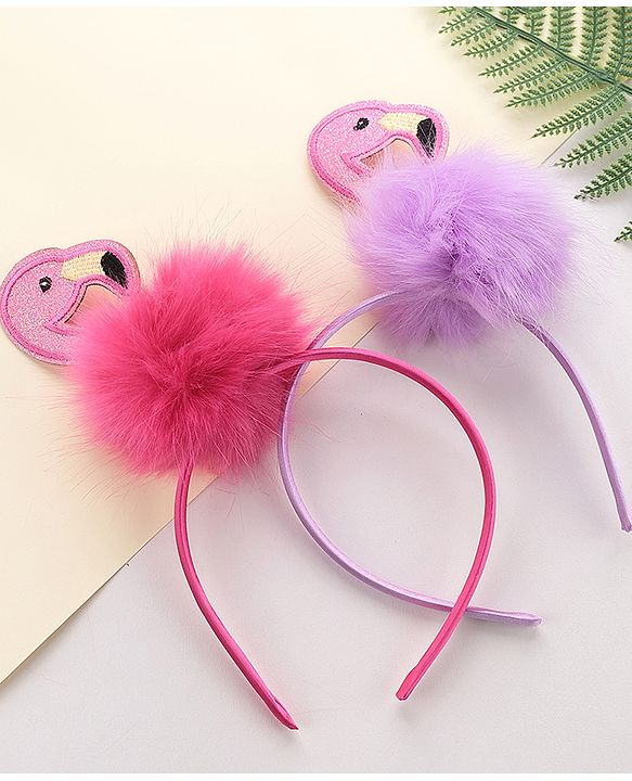 Babyhug Free Size Flamingo Applique Hair Band Set of 2 - Pink Purple
