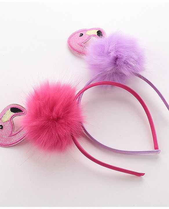 Babyhug Free Size Flamingo Applique Hair Band Set of 2 - Pink Purple