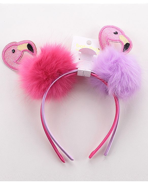 Babyhug Free Size Flamingo Applique Hair Band Set of 2 - Pink Purple