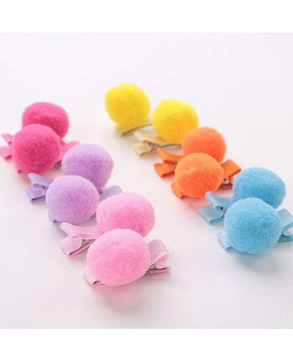 Babyhug Hair Clips With Pom Pom Applique Pack of 6 Pairs - Multicolor
