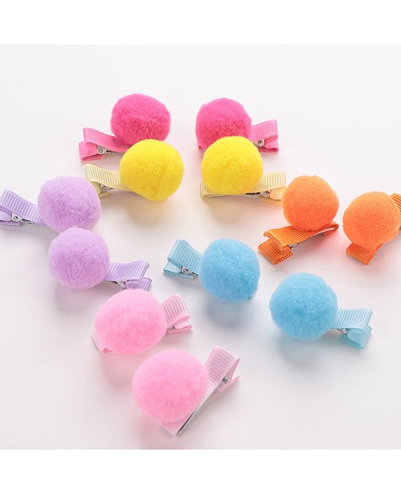 Babyhug Hair Clips With Pom Pom Applique Pack of 6 Pairs - Multicolor