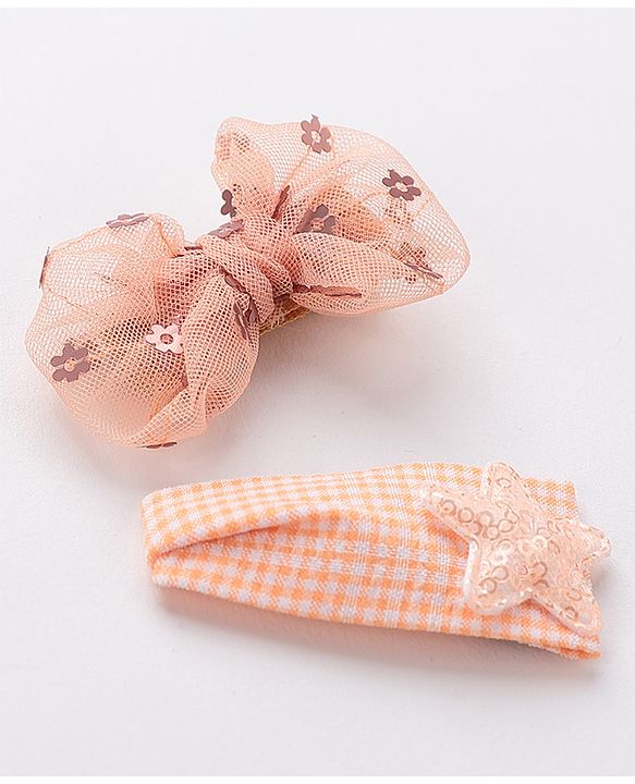 Babyhug Hair Pins And Clips Sequin Detailing Set of 2-  Peach