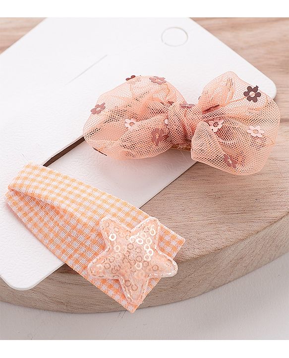 Babyhug Hair Pins And Clips Sequin Detailing Set of 2-  Peach
