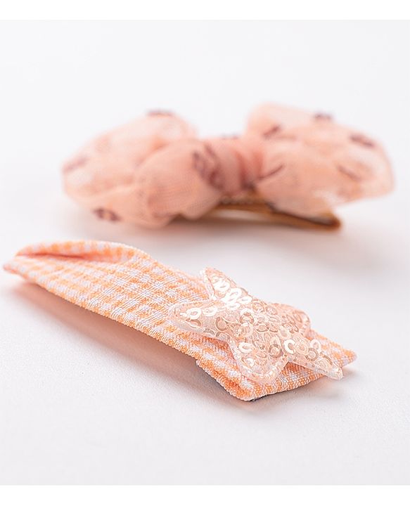 Babyhug Hair Pins And Clips Sequin Detailing Set of 2-  Peach