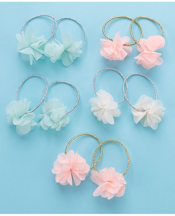 Babyhug Flower Applique Rubber Bands Pack of 10 - Multicolor