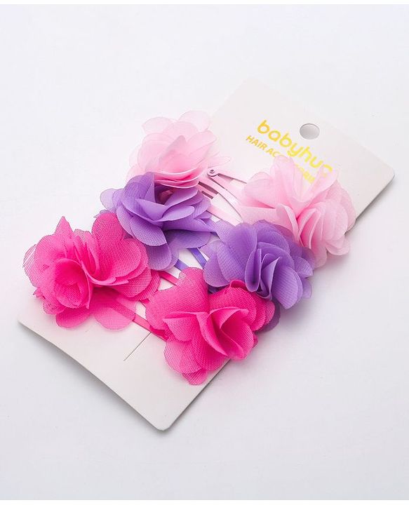 Babyhug Flower Applique Snap Clips Pack of 6 - Multicolor