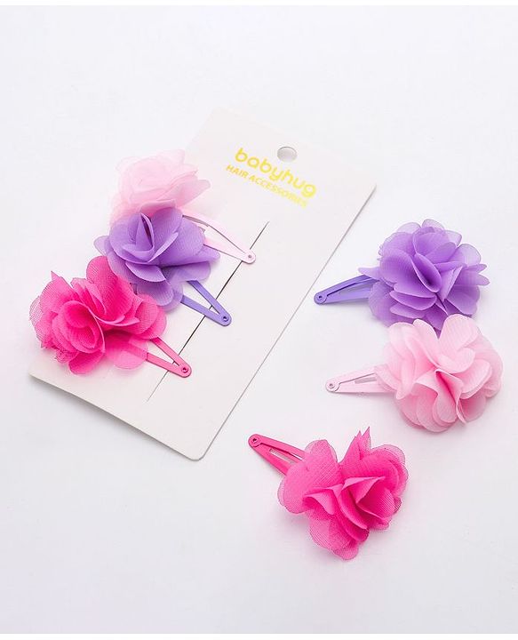 Babyhug Flower Applique Snap Clips Pack of 6 - Multicolor