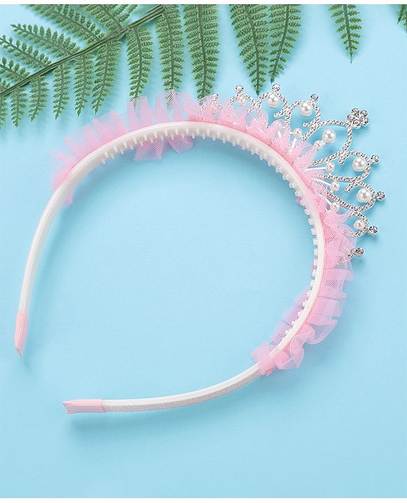 Pine Kids Frilled Hair Band With Crown Applique - Pink