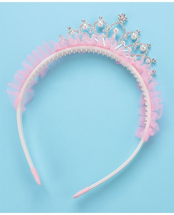 Pine Kids Frilled Hair Band With Crown Applique - Pink