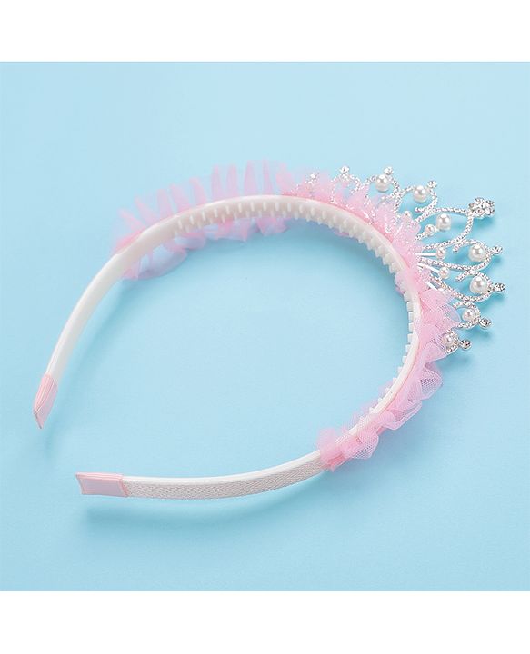 Pine Kids Frilled Hair Band With Crown Applique - Pink