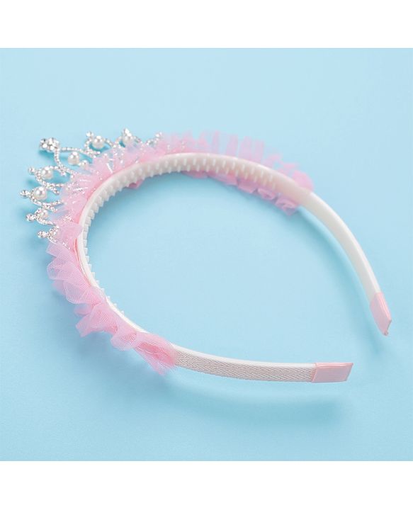 Pine Kids Frilled Hair Band With Crown Applique - Pink