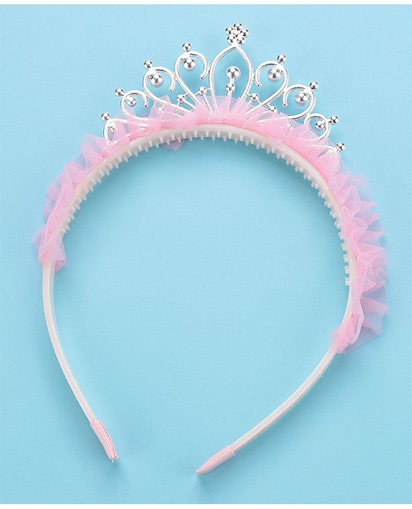 Pine Kids Frilled Hair Band With Crown Applique - Pink