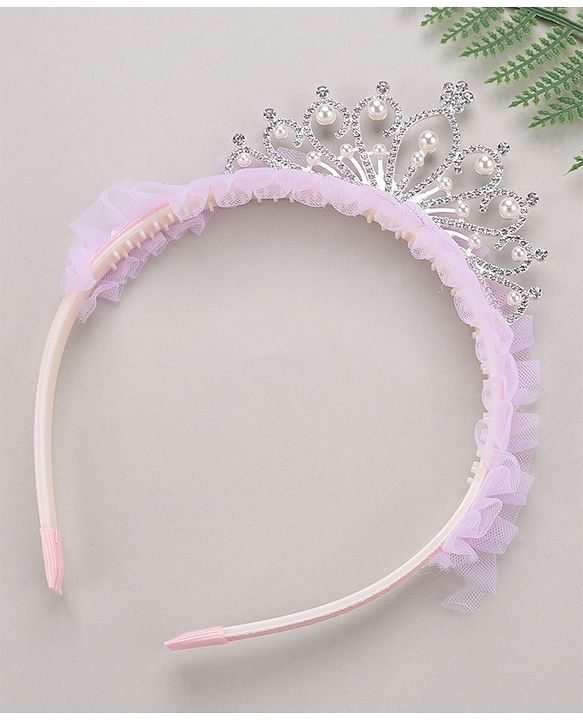 Pine Kids Frilled Hair Band With Crown Applique - Purple