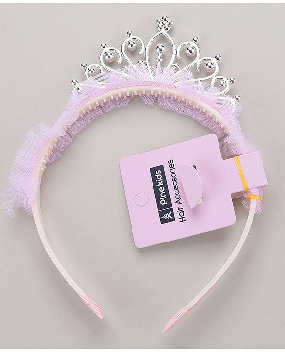 Pine Kids Frilled Hair Band With Crown Applique - Purple