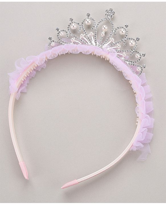 Pine Kids Frilled Hair Band With Crown Applique - Purple
