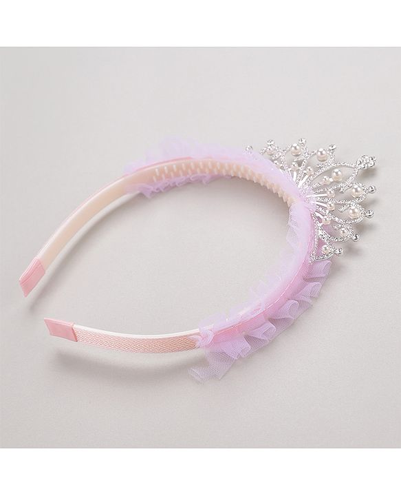 Pine Kids Frilled Hair Band With Crown Applique - Purple