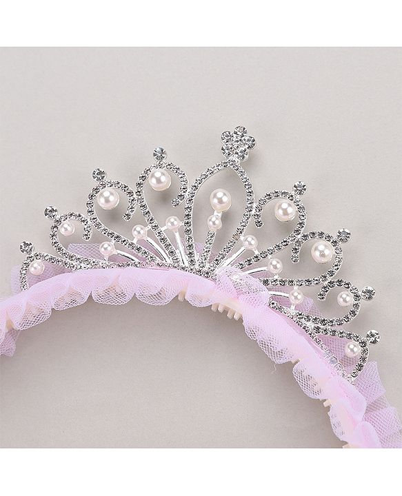Pine Kids Frilled Hair Band With Crown Applique - Purple