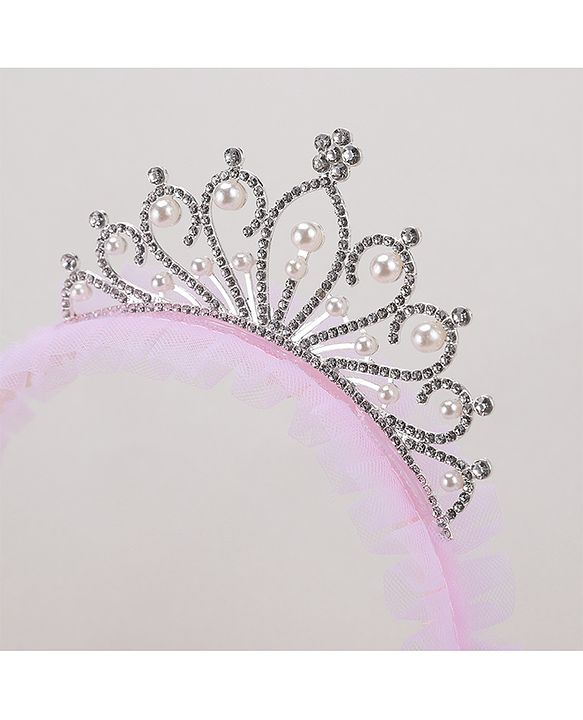 Pine Kids Frilled Hair Band With Crown Applique - Purple