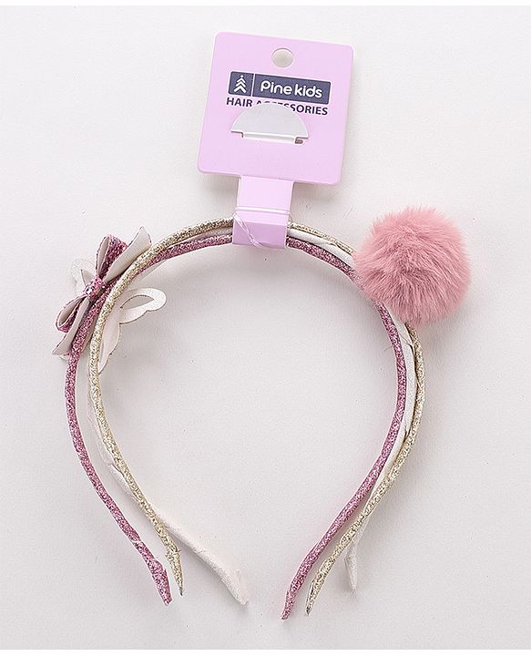 Pine Kids Glitter Hair Bands with Bow Pack of 3 - Multicolor