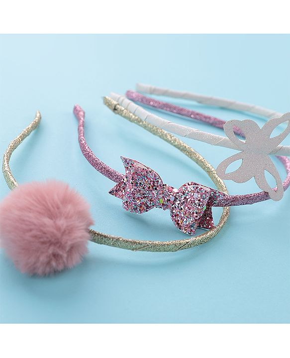 Pine Kids Glitter Hair Bands with Bow Pack of 3 - Multicolor