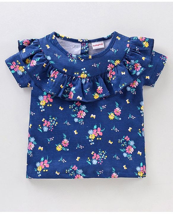 Babyhug Half Sleeves Printed Tops and Skirt - Blue Pink