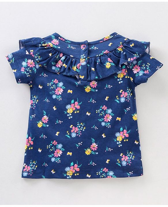 Babyhug Half Sleeves Printed Tops and Skirt - Blue Pink