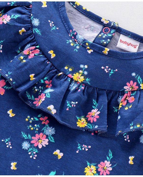 Babyhug Half Sleeves Printed Tops and Skirt - Blue Pink