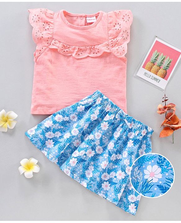 Babyhug Sleeveless Top and Printed Skirt - Pink