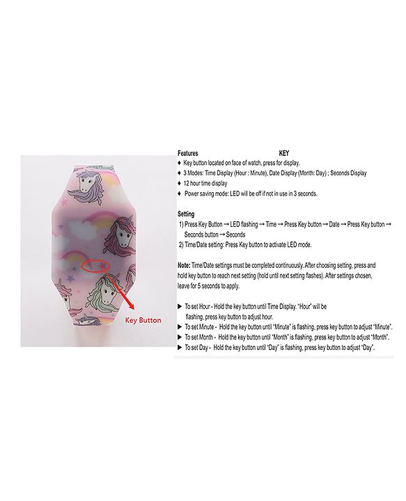 Babyhug Free Size Digital Watch Unicorn Design - Multicolour