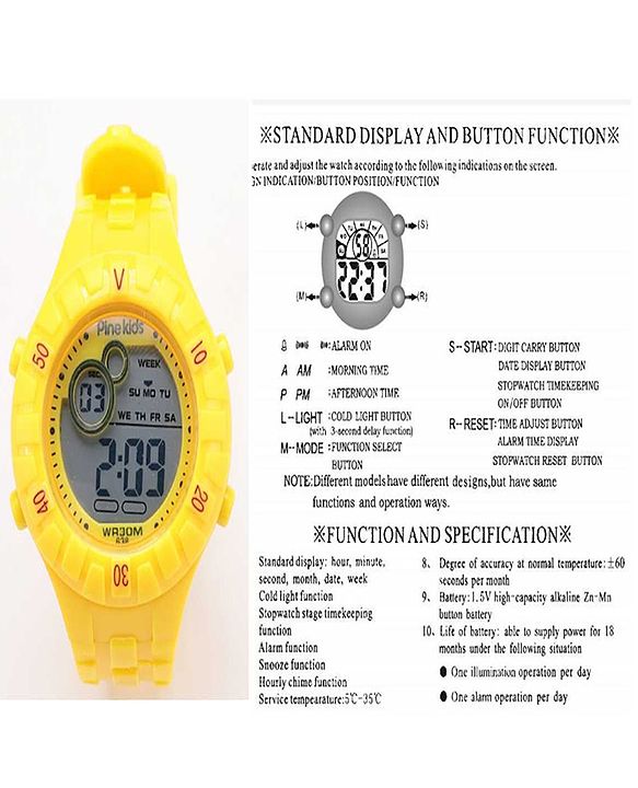 Pine Kids Digital Watch - Yellow