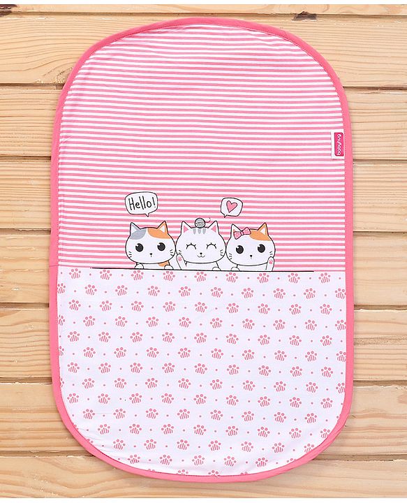 Babyhug Premium 3 Piece Nest Gadda Set With Diaper Changing Mat in Kitty Print - Pink