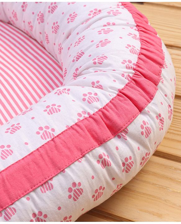 Babyhug Premium 3 Piece Nest Gadda Set With Diaper Changing Mat in Kitty Print - Pink