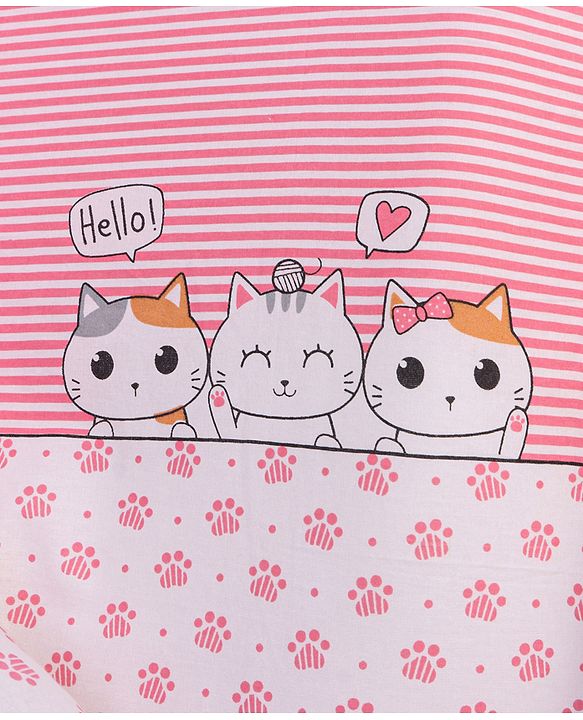Babyhug Premium 3 Piece Nest Gadda Set With Diaper Changing Mat in Kitty Print - Pink