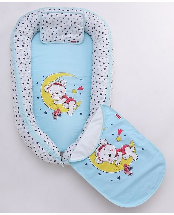 Babyhug Premium 5 Piece Nest Gadda Set With Diaper Changing Mat in Bear Print - Blue
