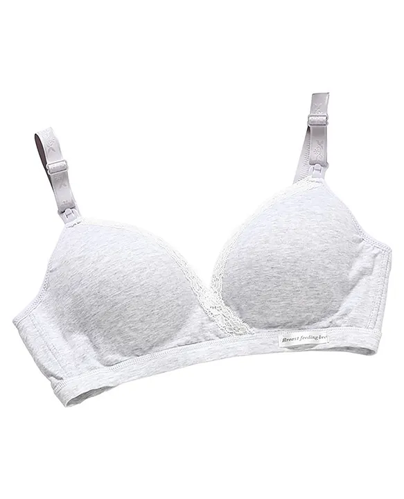 MOMISY Maternity Nursing Wirefree Cotton Breastfeeding Bra with Lace Grey  Online in India, Buy at Best Price from  - 10218319